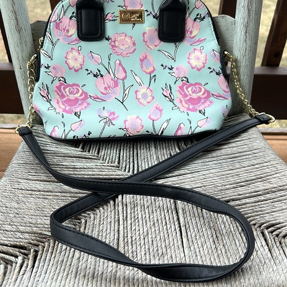 Luv Betsey by Betsey Johnson Mint & Pink Floral Satchel Purse 👛 👄 - Picture 3 of 14